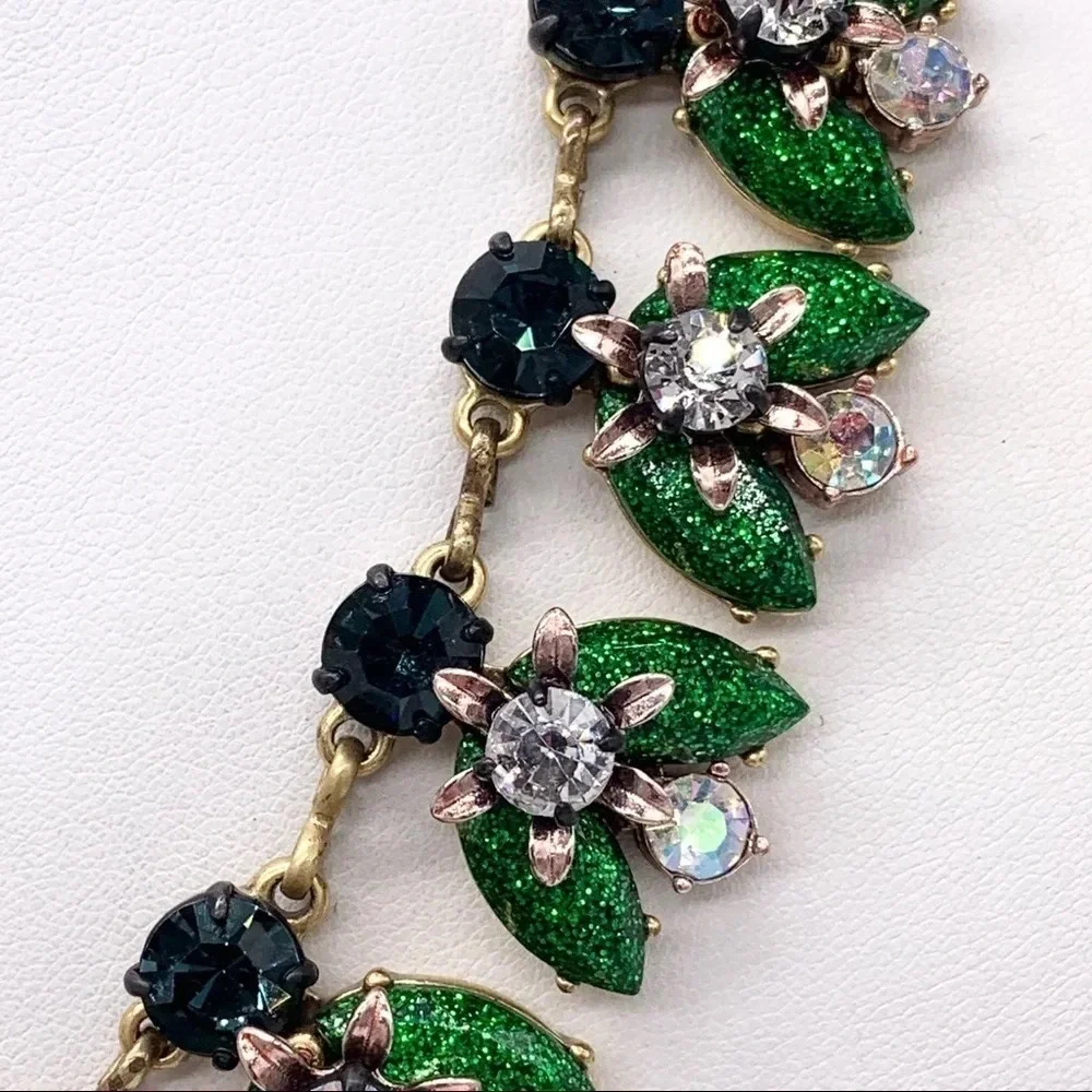 J. Crew Green Glitter Jeweled Necklace